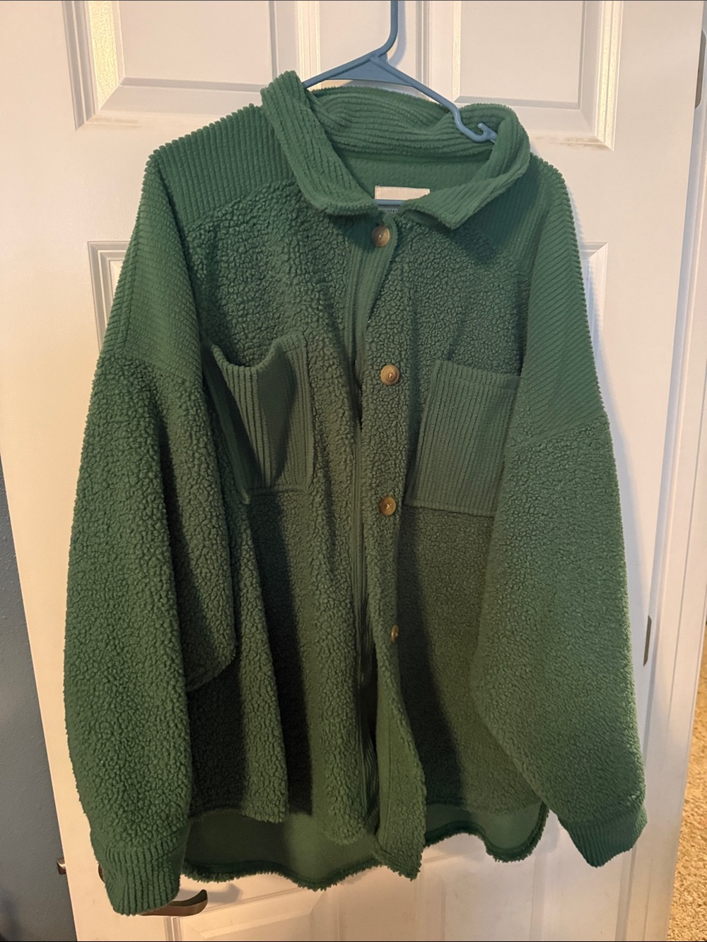 American Eagle Outfitters Dark Green Teddy Sherpa Button-Up Jacket
